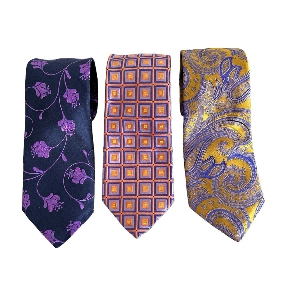 Ted Baker Lot of 3 Men’s Silk Tie Paisley Geometric Floral Print Necktie Purple